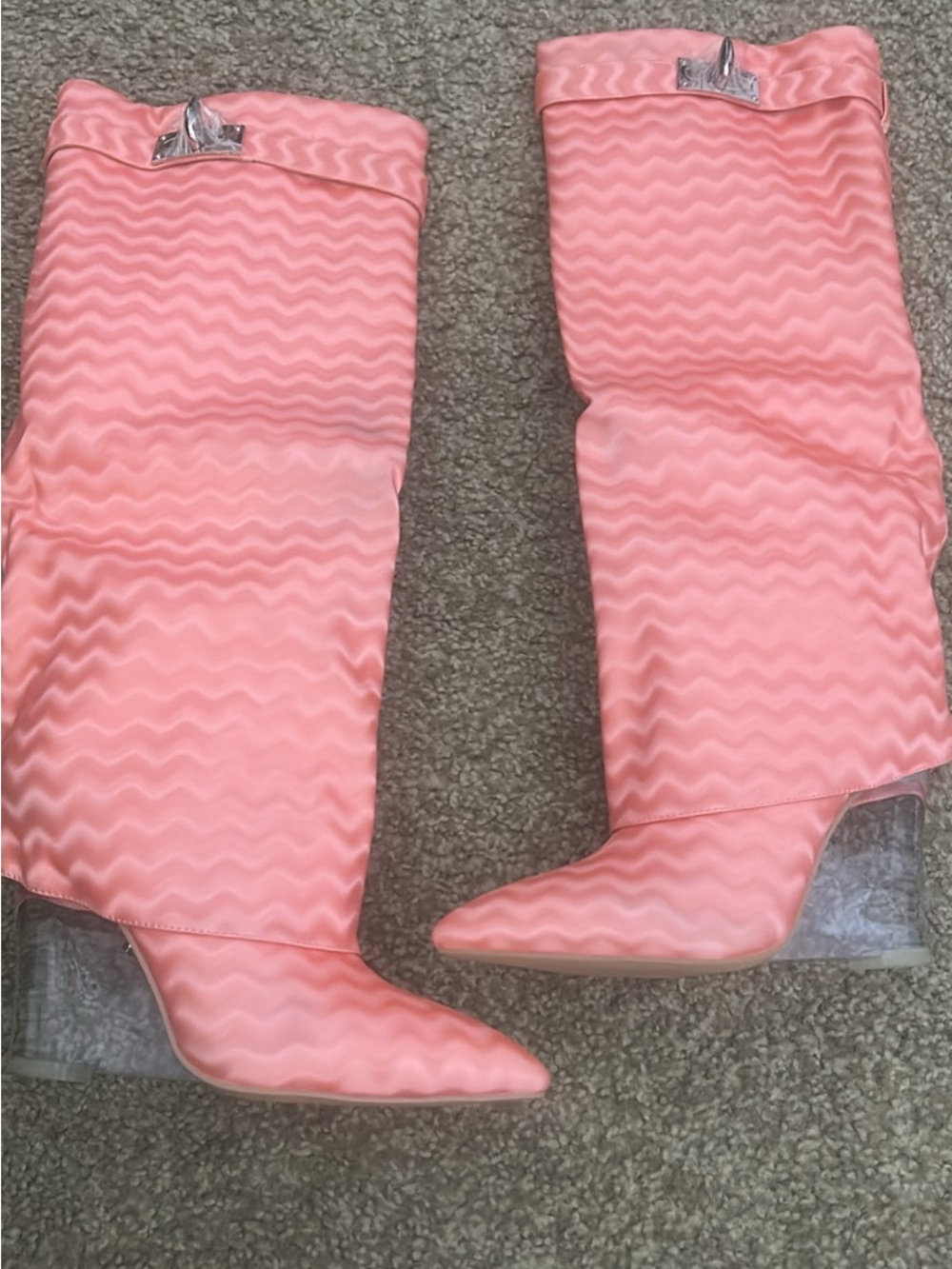 Pink Heeled Knee-High Boots - Women's Fashion Boots